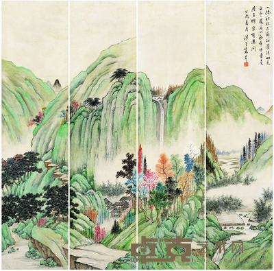朱昂之(1764-1840後)  山水通景屏 145×36 cm×4
