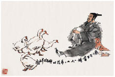 史国良 赏鹅图 镜心45×68cm
