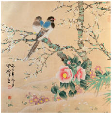 喻继高 花鸟 扇面63×63cm