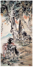 徐悲鸿 三骏图131×63cm