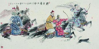 冯远  骑射图
