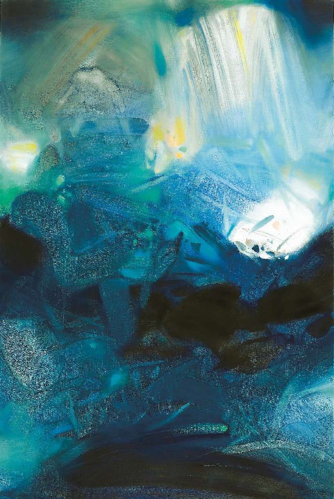 朱德群《蓝影》1989年 油彩195x130 cm