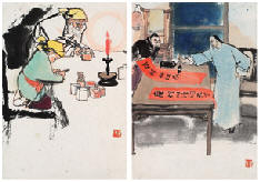 刘旦宅 太平天国故事插图（两幅） 镜心24.5×17cm×2