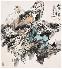 王明明 1985年作 松荫小憇图 立轴83X76cm