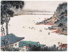 钱松喦 70年代 太湖秋色 镜心34×45cm