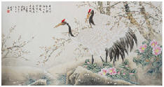 喻继高 梅鹤双春 镜心66×128cm