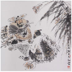 冯远 对弈图 立轴67×67cm
