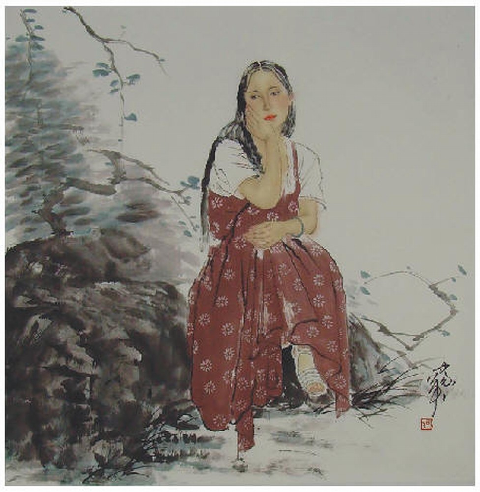 何家英 少女 ,镜心69X98CM
