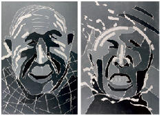 方力钧 2000年 无题（二件）121×80cm×2