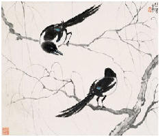 徐悲鸿 壬午（1942年）作 双雀图 立轴42.5X49.5cm