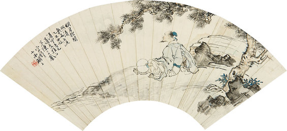 听泉赏月  扇面