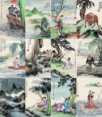 尤小云 叶曼叔 钱禄新 卜孝怀 吴野洲 金少石等 己卯（1939年）作 山水 人物 册页（十二开）
