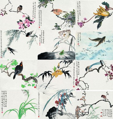 王师子 丁丑（1937年）作 花鸟草虫 册页（十二开）