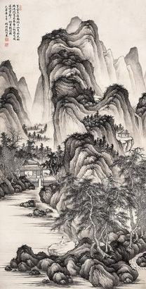 殷梓湘 1949年作 仿黄鹤山樵笔意 镜心