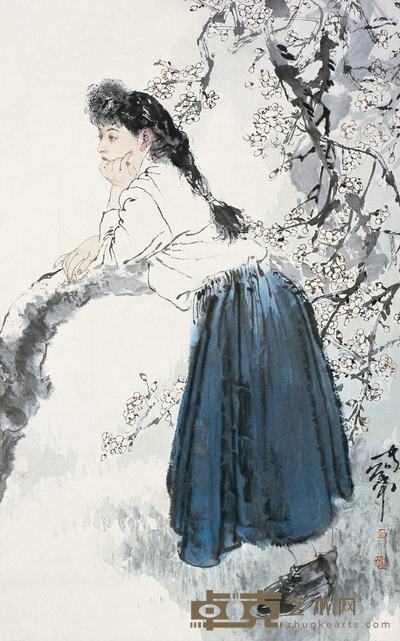 何家英 2002年作 竹林少女 镜心 94×59cm