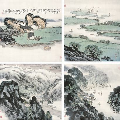 宋玉麟 1987年作 江南风景 四屏