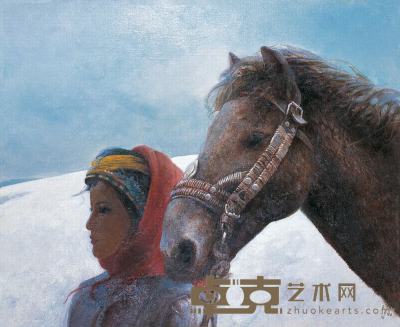 毛以岗 1992年作 少女与马 50×60cm