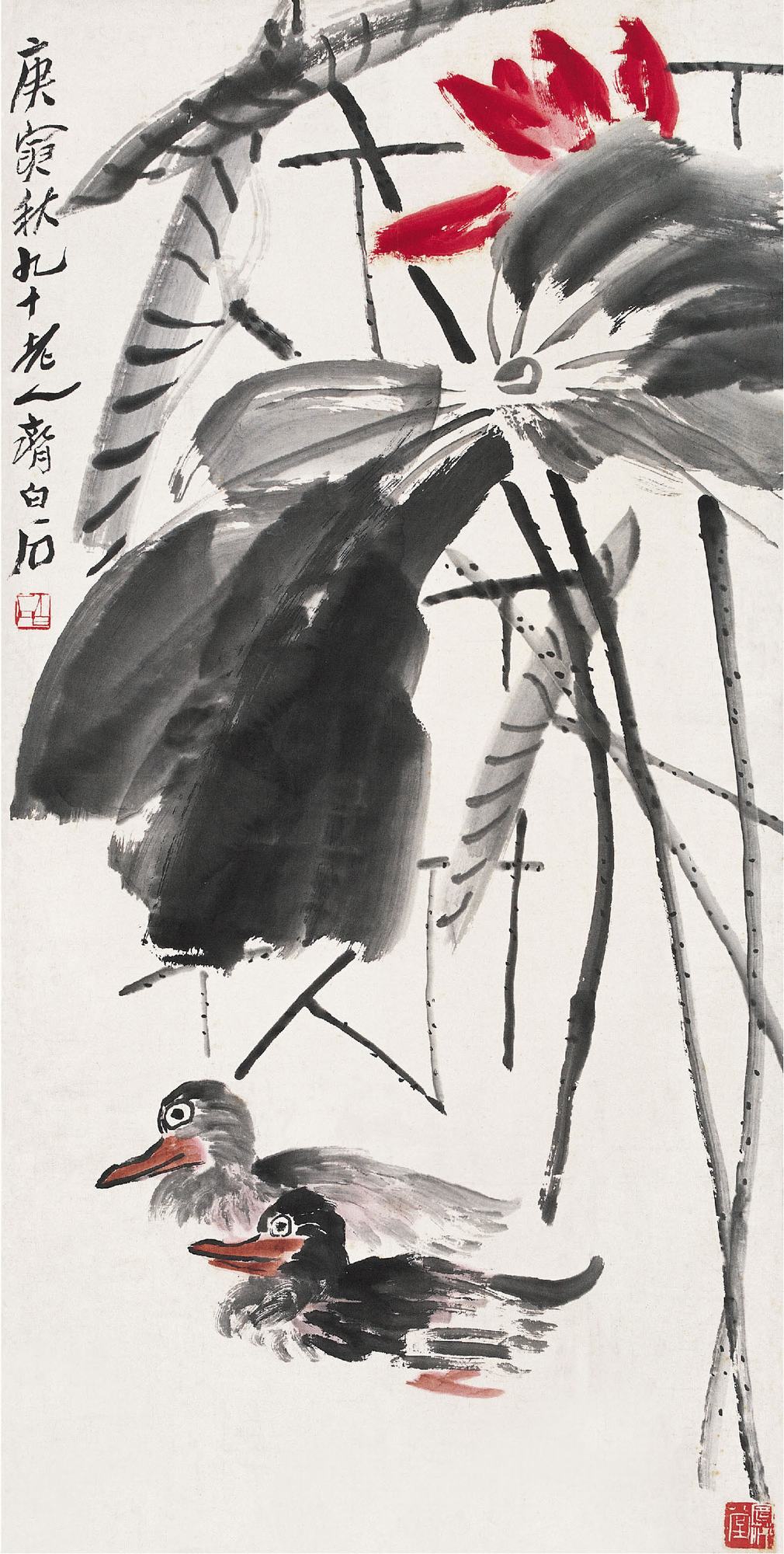 鴛鴦戲蓮塘&#8195;立軸100.5×50.3cm