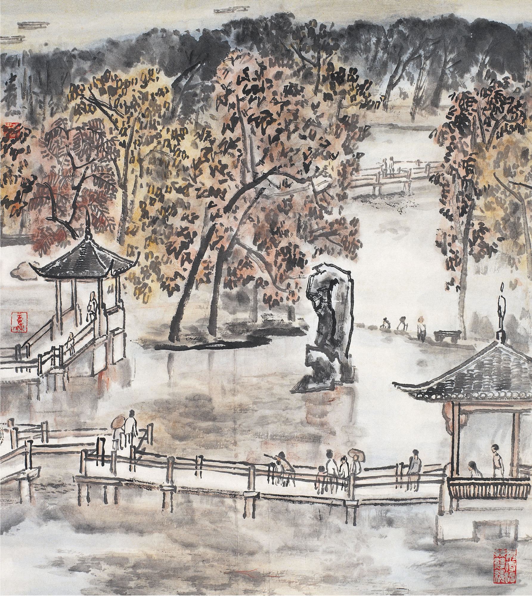 童中焘（1939～）园林小景  镜片48×43cm