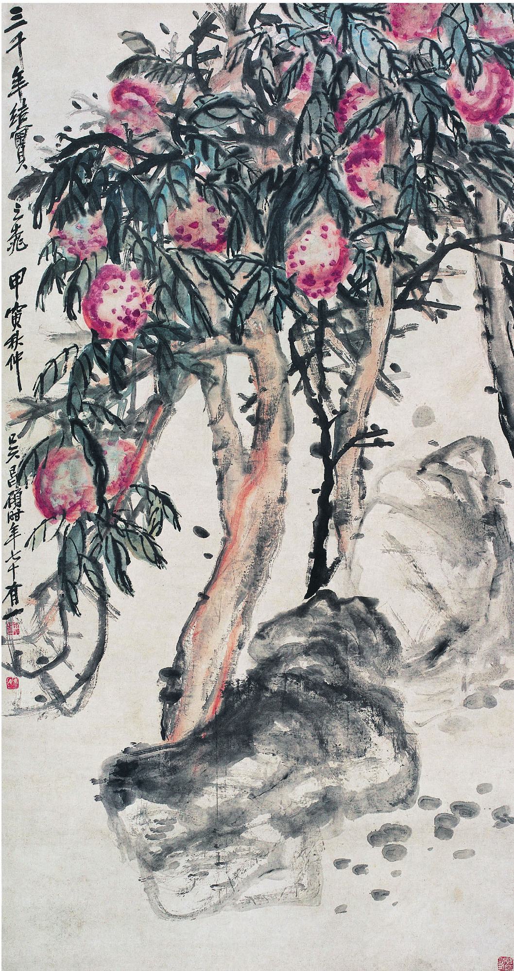 吳昌碩（1844～1927）&#8195;千載桃實圖   立軸173×92cm