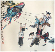 冯远 放风筝 立轴67×63cm