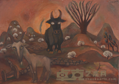 春天里的黑牛和白山羊 53.4×75.8cm
