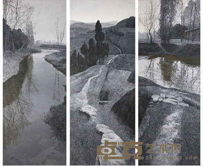 故乡的山·故乡的水(三联幅) 150×60cm×3