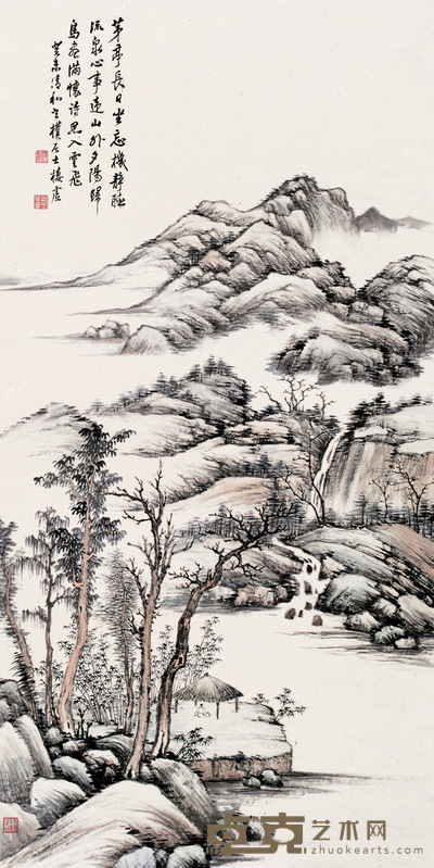 1943年作 茅亭坐忘 立轴 102×51cm