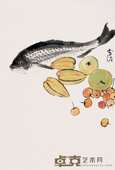 鲜果与鱼 立轴 67.5×45.5cm