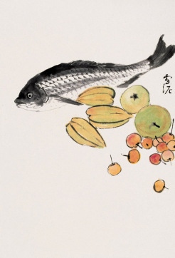 鲜果与鱼 立轴