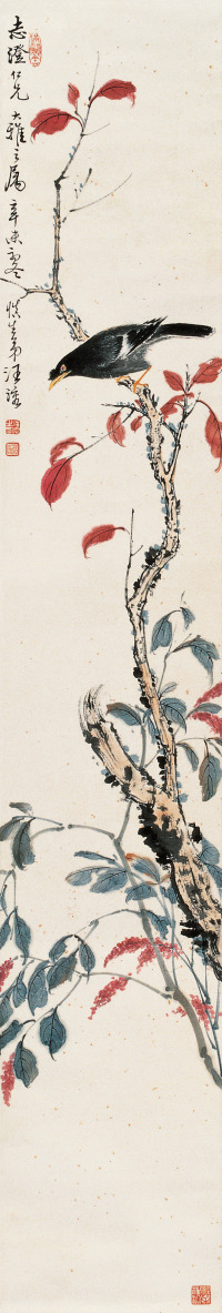 1931年作 红叶小鸟 立轴