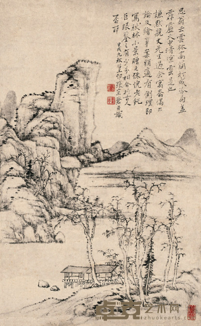 1754年作 拟云林山水 镜片 53×33cm