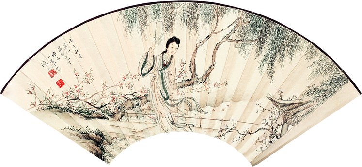 陈小翠 汪律本 人物 书法 扇面