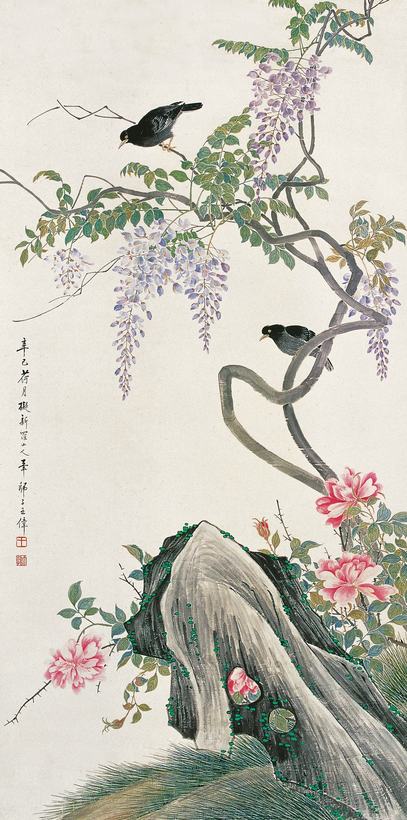 王师子 辛巳（1941年）作 花鸟 立轴