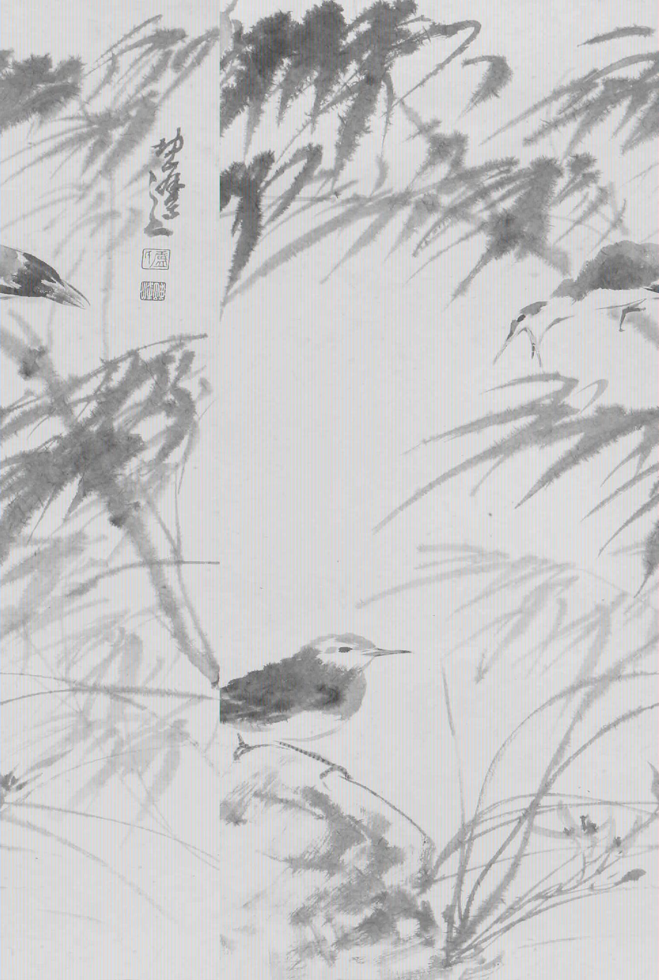 卢坤峰   花鸟93cm×63cm    纸本镜片