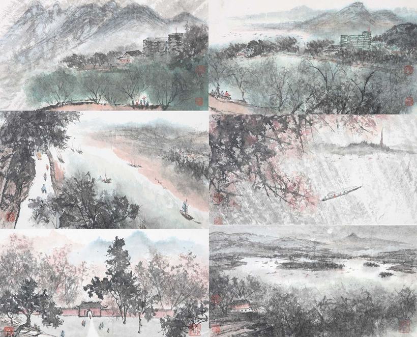 傅抱石  山水八开册页