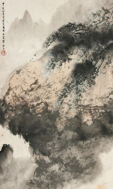 傅抱石 丁亥（1947）年作 坐观云山 立轴