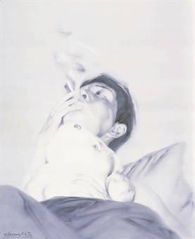 何森 2003年作 吸烟的男孩及玩具59×48cm