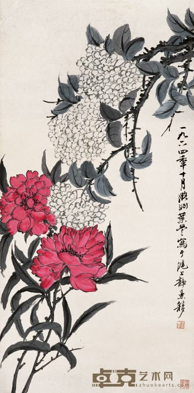 叶露园  花卉 70×34 cm.约2.1平尺