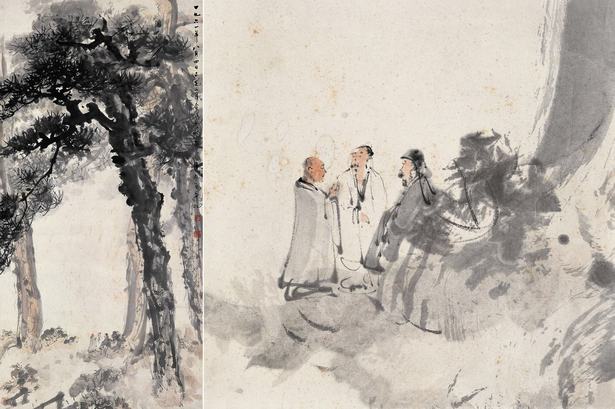 傅抱石、关山月合作虎溪三笑图