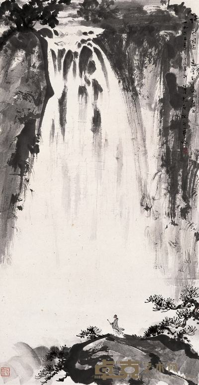 傅抱石 观瀑图 90.8×47.5 cm.约3.9平尺