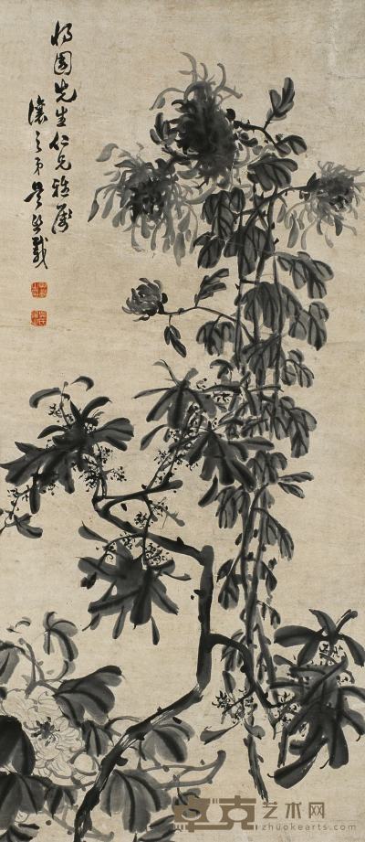 吴让之 菊花 121.5×52.5 cm.&#8194;约5.7平尺