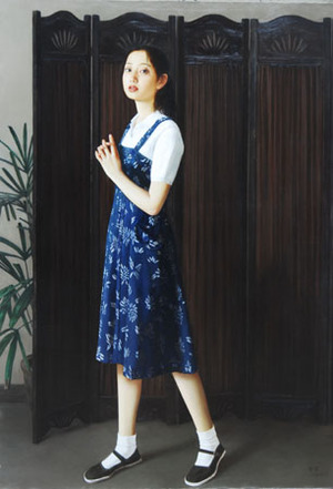 李贵君 屏风前的少女