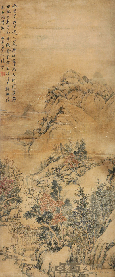 杨晋 绢本山水 87×36cm