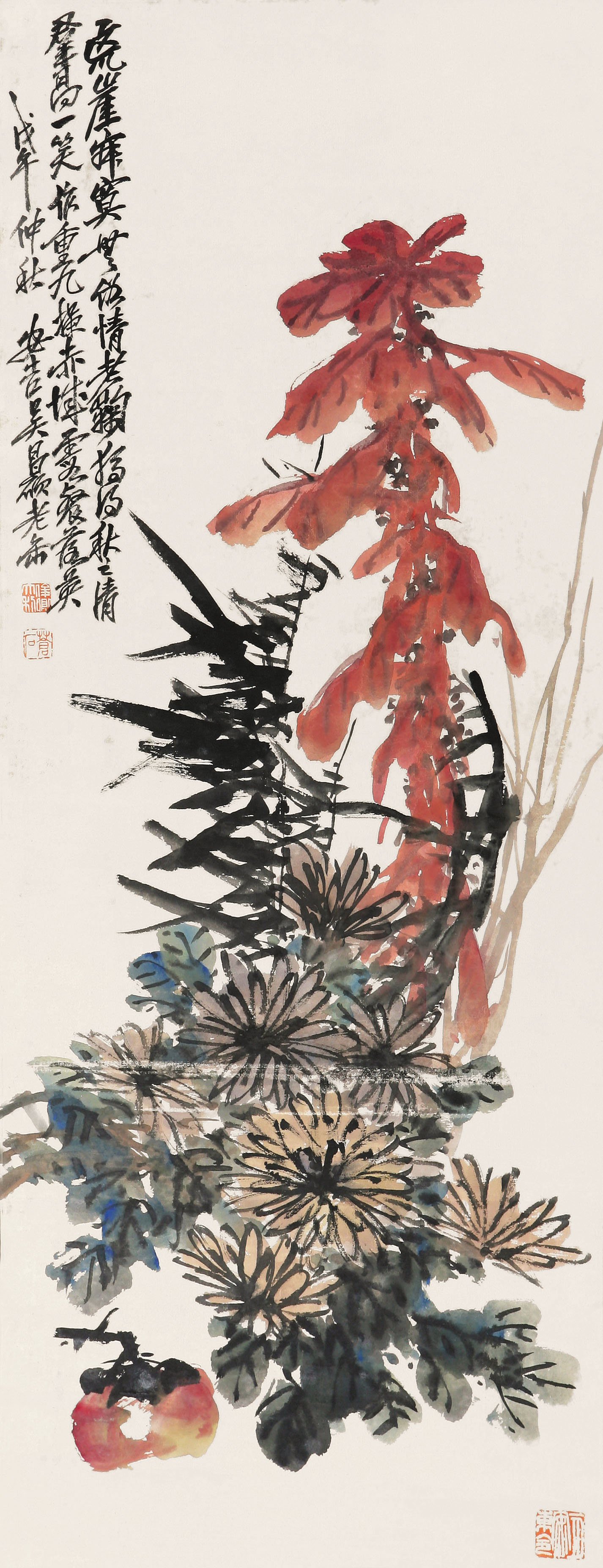 吴昌硕  花卉95×37cm