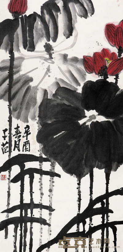 崔子范  荷花 134×66cm