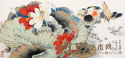 郑乃珖  鸳鸯戏水 45×96cm
