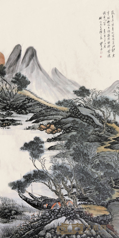 郑午昌  泛舟寻诗图 136×69cm