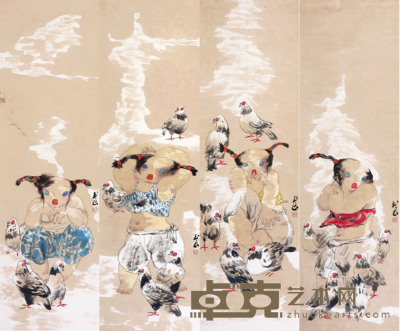 关玉良  人物四条屏 136×42cm×4