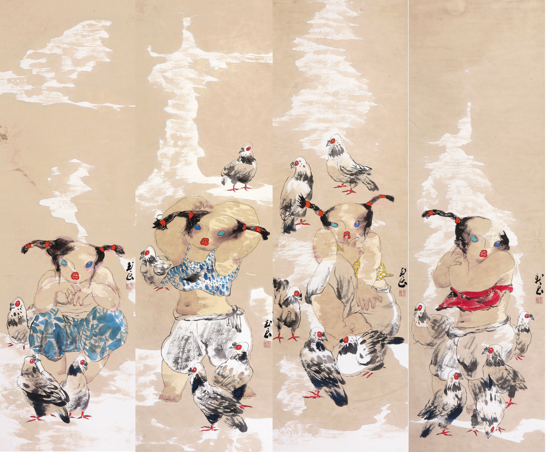 关玉良  人物四条屏